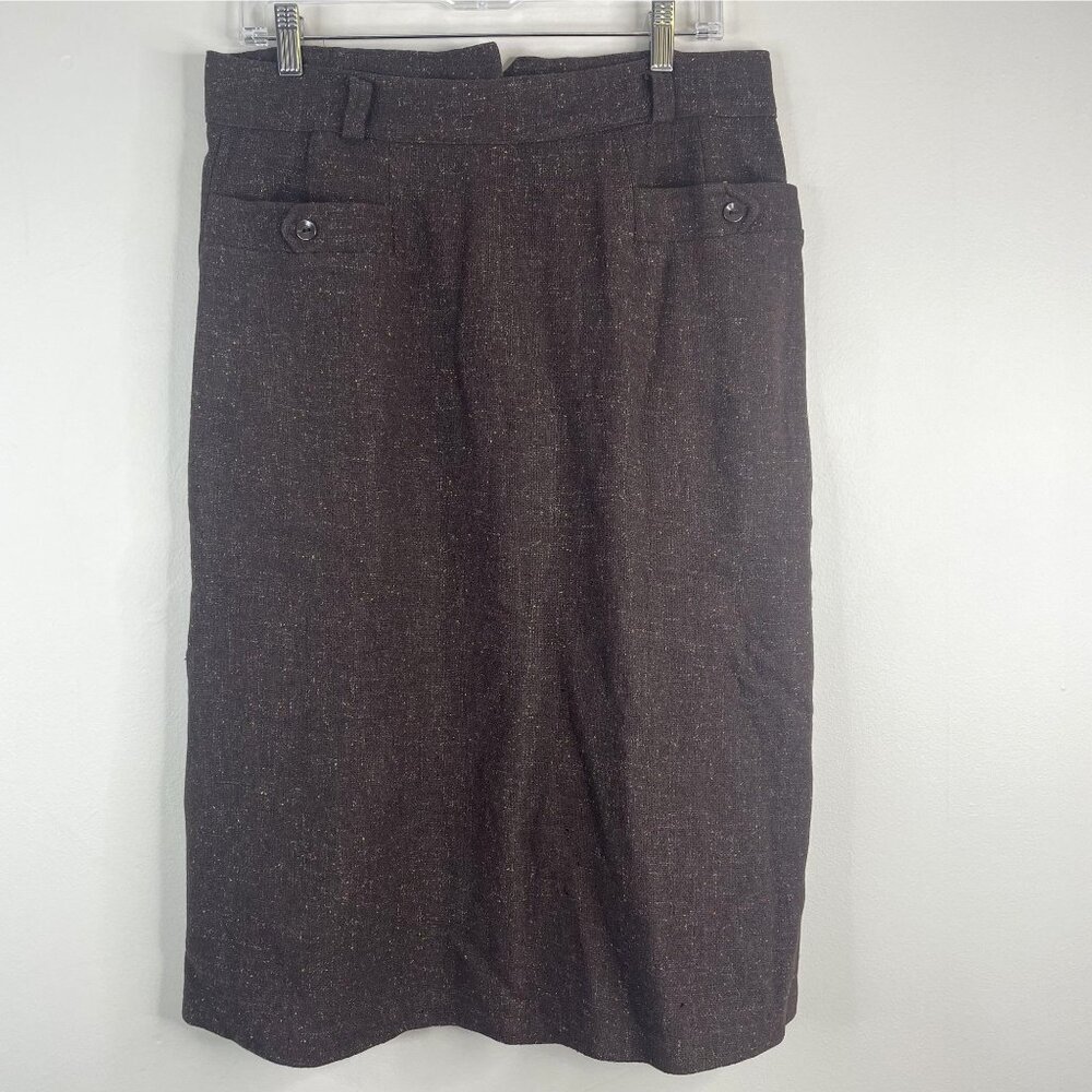 Vintage 70s Heritage Americana Tweed Midi Skirt Medium Brown Preppy Academia
